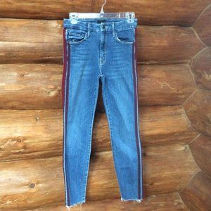 Mother Looker Ankle Fray Keeping Love Alive Racer Side Stripes Denim Jeans Sz 26